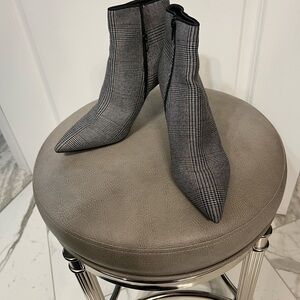 CAbi Pointed Toe Ankle Booties in Gray Plaid